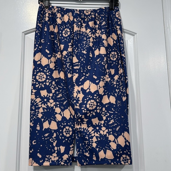 🔵 Blue and Cream Lace Print Knee-Length Skirt Size Large - Picture 6 of 8